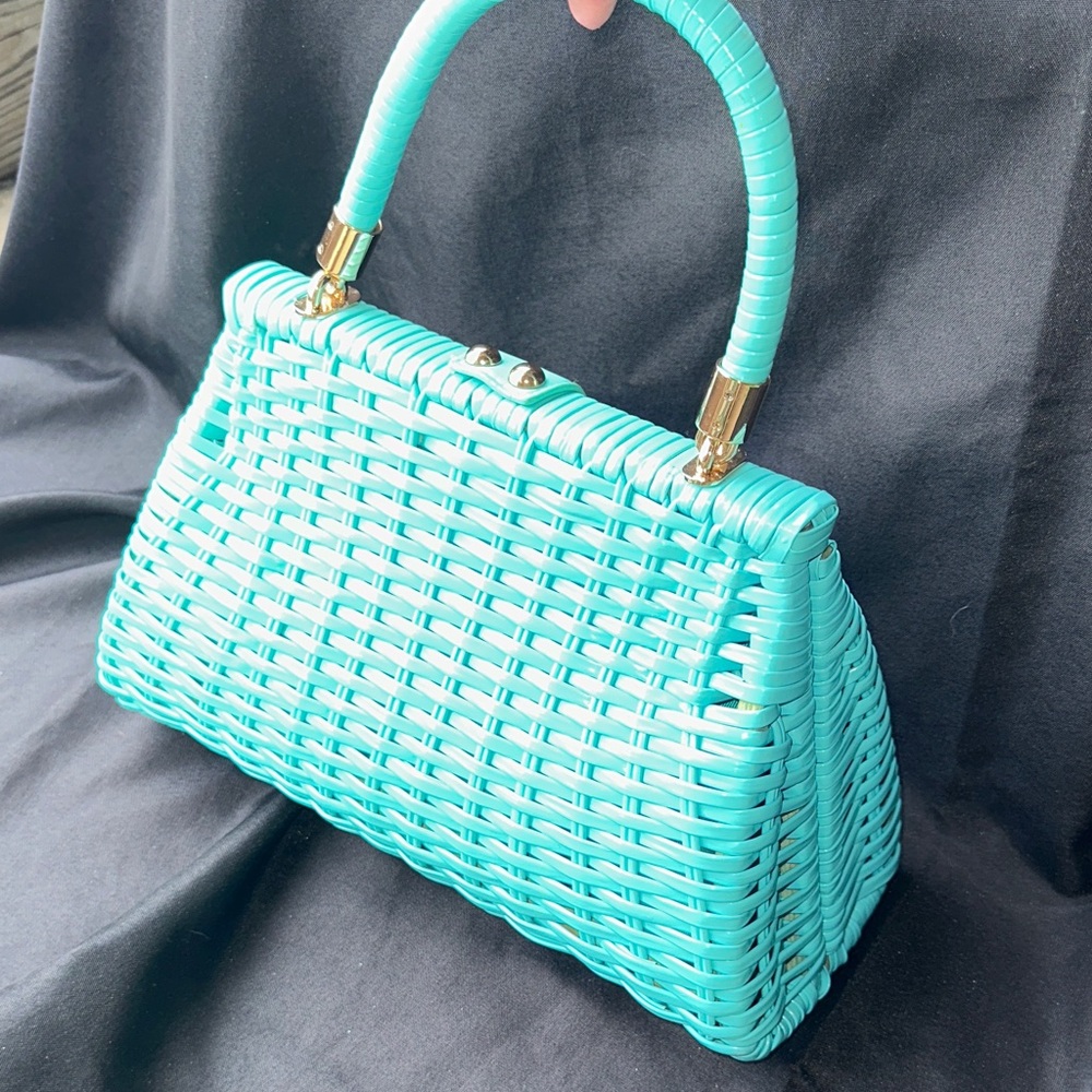 Pinup Couture Teal Woven Top-Handle Shoulder Bag - Picture 4 of 6